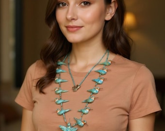 Hand-carved Hummingbird Turquoise Necklace, Matt Mitchell, Hummingbird Fetish Necklace, Turquoise Hummingbird, Hummingbird, Fetish Bird