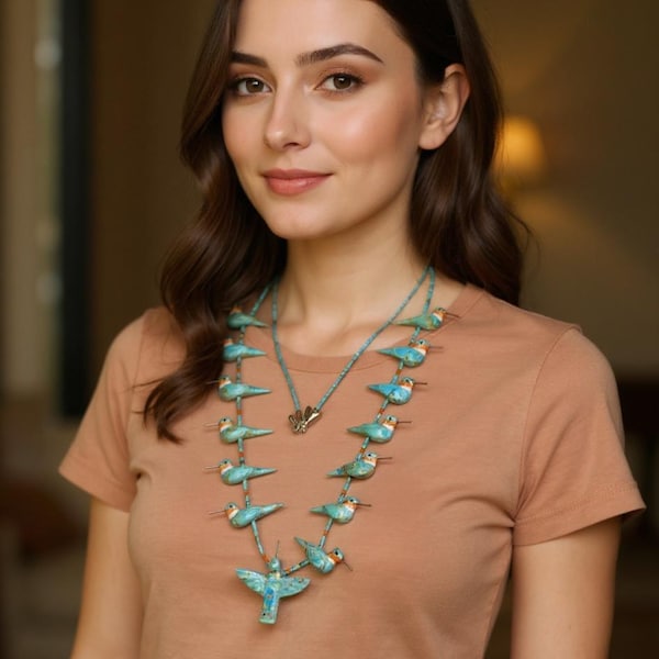 Handgesneden turquoise kolibrie ketting, Matt Mitchell, kolibrie fetish ketting, turquoise kolibrie, kolibrie, fetish vogel