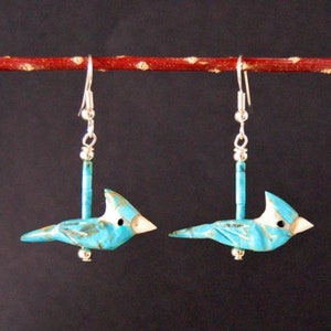 Blue Jay Turquoise Fetish Earrings, Matt Mitchell, blue jay fetish, fetish earrings, bird earrings