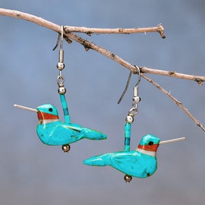 Fetish Hummingbird Turquoise Earrings, Bird Earrings, Hummingbird Jewelry, Southwest Fetish Earrings, Bird Fetish Earrings, Matt Mitchell