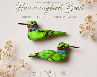 Hand Carved Hummingbird Fetish Beads, Kingman Green Dahlia Stone, Bird Carving, Zuni Style, Jewelry Making Supply, Southwest Bead