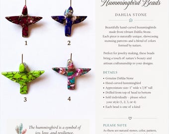 Hand Carved Hummingbird Fetish Beads, Dahlia Stone, Bird Carving, Zuni Style, Jewelry Making Supply, Southwest Bead