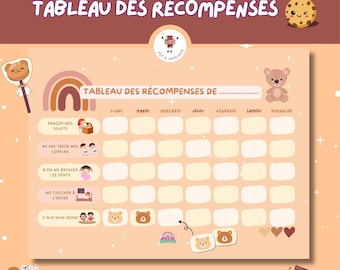 Tableau de récompenses Montessori personnalisable, tableau de motivation enfant, comportement, bonne conduite, pdf, maternelle, bons points