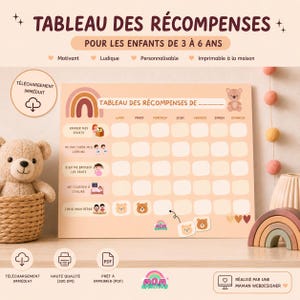 Printable children's reward chart, motivation chart, Montessori behavior poster, progress chart, autonomy (PDF)