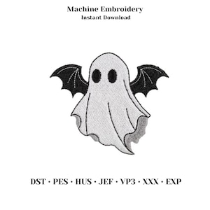 Cute Bat Ghost Embroidery Design, Halloween Ghost Embroidery Pattern, Spooky Machine Embroidery File, PES DST JEF, Digital Download, 4 Size