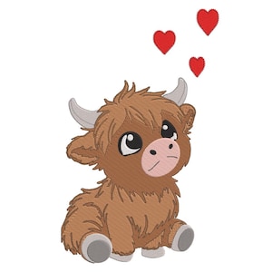 Baby Highland Cow Embroidery Design, 4 sizes, Instant Download