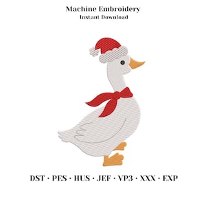 Christmas Goose Embroidery Design, Santa Hat Goose Machine Embroidery File, Holiday Bow Goose, Instant Download, PES DST JEF, 5 Size