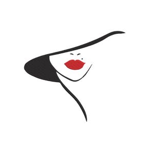 Diseño de bordado de rostro de mujer hermosa, diseño de bordado de mujer con labios rojos, diseño de bordado de peinado, 4 tamaños, descarga instantánea