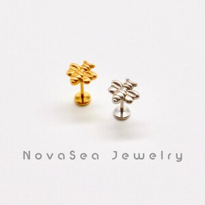20G/18G/16G Cute Bee Push Pin Labret Stud - Threadless Flat Back Earring - Tragus Stud - Helix Cartilage Stud -Nose Stud - Flat Back Stud