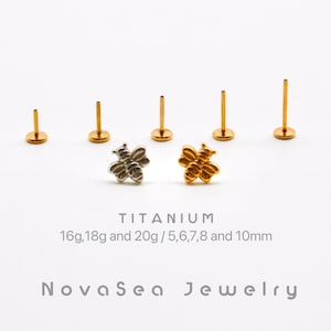 20G/18G/16G Bee Push Pin Labret Stud - Threadless Flat Back Earring - Tragus Stud - Helix Cartilage Stud -Nose Stud - Flat Back Stud