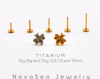 20G/18G/16G bij push pins labret-oorbel - draadloze platte achterkant oorbel - tragus stud - helix kraakbeen stud - neus stud - platte achterkant stud