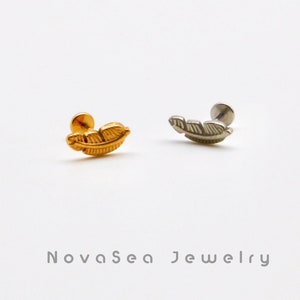 20G/18G/16G Feather Push Pin Labret Stud - Threadless Flat Back Earring - Tragus Stud - Helix Cartilage Stud -Nose Stud - Flat Back Stud