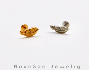 20G/18G/16G Feather Push Pin Labret Stud - Threadless Flat Back Earring - Tragus Stud - Helix Cartilage Stud -Nose Stud - Flat Back Stud