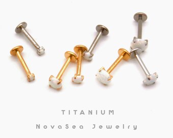 20G/18G/16G Opal Push Pin Labret - Threadless Flat Back Earring - Tragus / Helix / Cartilage Stud -Nose Stud - Flat Back Stud - Stud Earring