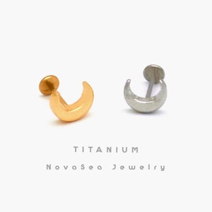 20G/18G/16G Cute Moon Push Pin Labret Stud-Threadless Flat Back Earring-Tragus Stud-Helix Cartilage Stud-Nose Stud-Flat Back Stud