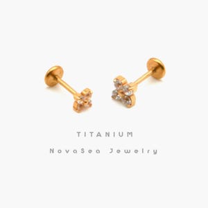 20G/18G/16G Mini 4 Stone Push Pin Labret Stud-Threadless Flat Back Earring-Tragus Stud-Helix Cartilage Stud-Nose Stud-Flat Back Stud