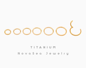 20G/18G/16G Gold Titanium Hinged Segment Nose Ring - Nose Hoop - Hoop Earring - Septum Ring - Seamless Hinged Clicker Hoop - Cartilage Hoop