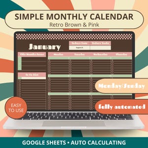 Simple and easy to use Google Sheets monthly calendar with Task Tracker | Unlimited Years | Productivity Planner