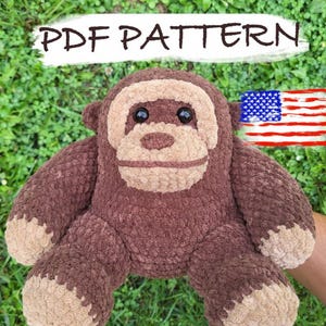 かぎ針編みのサルのPDFパターン、アミグルミ・リラーのぬいぐるみの作り方、DIYぬいぐるみ