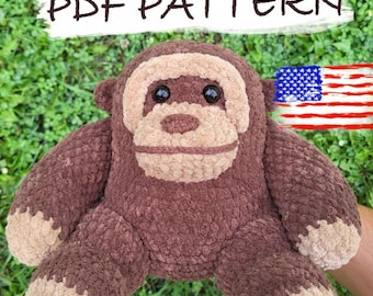 Patrón PDF de mono de crochet, tutorial de peluche amigurumi Riller, peluche DIY