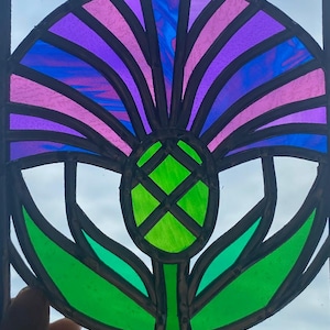 Scottish Thistle Stained Glass Art Gift