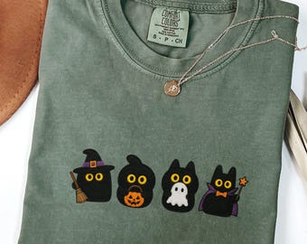 Comfort Colors Halloween Tee, Autumn Cat Shirt, Cozy Fall Shirt, Cute Cat Lover Gift for Her