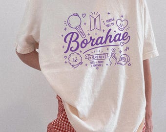 BTS Borahae Army Shirt, Oversized T-Shirt, Kpop Merch TShirt, Trendy Tee, Comfort Colors® Tee, Aesthetic Shirt, I Purple You