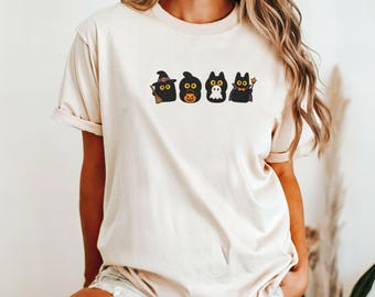 Comfort Colors Halloween Tee, Autumn Cat Shirt, Cozy Fall Shirt, Cute Cat Lover Gift for Her