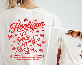 KPop Concert Shirt, Comfort Colors Hooligan T-Shirt, Retro Graphic, Trendy Tee, Gift for KPop Lover, BTS Song Army Tee, Blue Red Colors