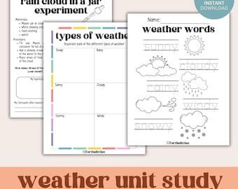 Weather Unit Study Homeschool | Weather Printables | Preschool Nature Study Bundle | Cloud Writing | Water Cycle | Weather Study  | Pre-K