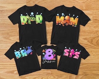 Under The Sea Birthday Matching Shirts, Personalized Birthday Family Shirts, Mom and Dad Tee, Ocean Themed Birthday, Sea Aquarium Birthday