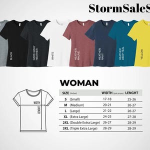 K&ouml;nnte beinhalten: Eine Tabelle, die die Gr&ouml;&szlig;e, Breite und L&auml;nge von Damen-T-Shirts in Zoll anzeigt. Die Tabelle umfasst die Gr&ouml;&szlig;en S, M, L, XL, XXL und XXXL. Die Tabelle zeigt auch die Breite und L&auml;nge jeder Gr&ouml;&szlig;e in Zoll.
