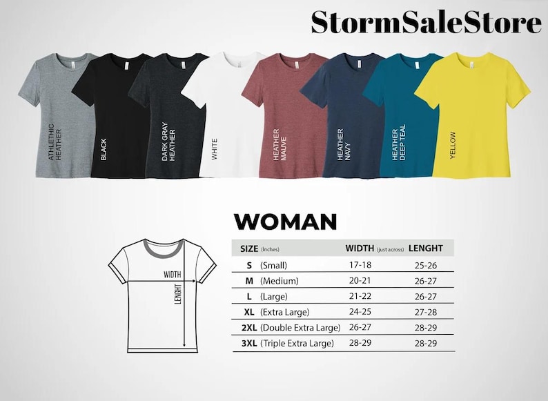 K&ouml;nnte beinhalten: Eine Tabelle, die die Gr&ouml;&szlig;e, Breite und L&auml;nge von Damen-T-Shirts in Zoll anzeigt. Die Tabelle umfasst die Gr&ouml;&szlig;en S, M, L, XL, XXL und XXXL. Die Tabelle zeigt auch die Breite und L&auml;nge jeder Gr&ouml;&szlig;e in Zoll.