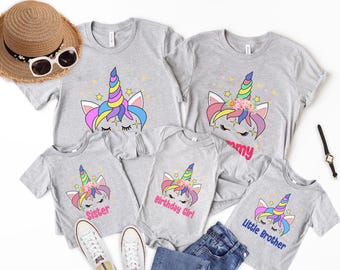 Custom Unicorn Birthday Family Shirts,Personalized Birthday Girl TShirt,Matching Unicorn Birthday Party Tees,Unicorn Crown Birthday Shirts