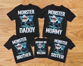 Birthday Family Monster Truck Megalodon Shirt, Monster Truck Are My Jam Shirt, Truck Lover Tee, Birthday Shirt, Gift For Mom, Custom Shirt