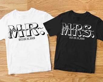 Personalized Mr. And Mrs. Shirt, Custom Wifey Hubby Shirts,Just Married Shirt,Wedding Anniversary Gift,Matching Couples Shirt,Honeymoon Gift