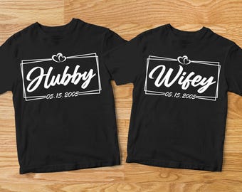 Wifey and Hubby Shirt, Wedding Party Shirt, Honeymoon Shirt,Wedding Shirt,Wife and Hubs Shirts, Just Married Shirts, Matching Couple Shirt