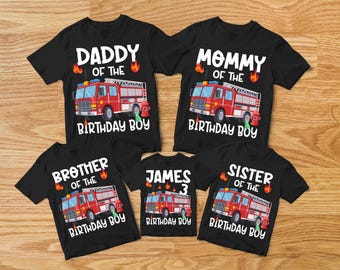 Fire Truck Birthday Shirt, Boys Firetruck Themed Birthday Gift, Toddler Boy Fire Fighter T-shirt, Family Kids Matching Tees, Age Celebration
