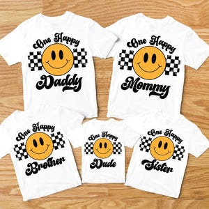 One Happy Dude Birthday Shirts, 1st Birthday, Smiley Face Matching Birthday Outfit, Mommy and Me, One Happy Daddy Mama Family Tees