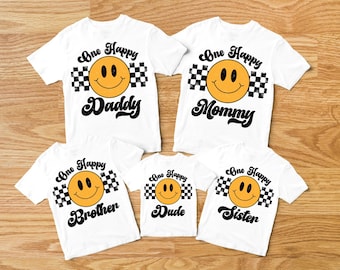 One Happy Dude Birthday Shirts, 1st Birthday, Smiley Face Matching Birthday Outfit, Mommy and Me, One Happy Daddy Mama Family Tees