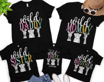 Young Wild And Three Birthday Shirt, Party Animal Shirt, 3rd Birthday Party, Safari Animals Birthday Party, Animal Shirt Matching Family Tee