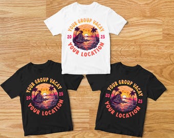 Custom Family Beach Shirts, Personalized Matching Group Vacation TShirts, Girls Trip Tropical Island Bach Retro Groovy Oversize, Custom Text