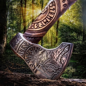RAGNAR VIKING BIJL gesmede campingbijl, gepersonaliseerde geschenken, Viking Bearded Nordic, beste cadeaus voor haar, beste vaderdagcadeau voor vader