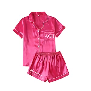 Sorority Dark Pink Satin Pajama Short Set