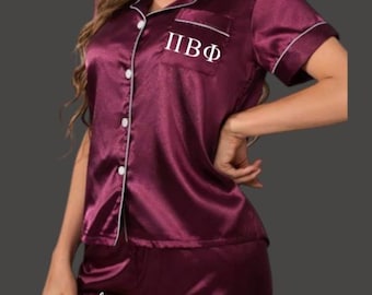 Sorority Burgundy/Wine Satin Pajama Short Set