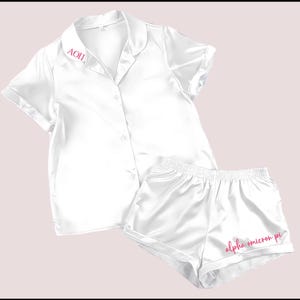 Sorority White Satin Pajama Short Set