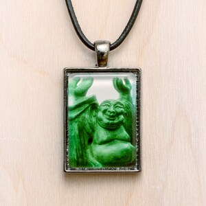 Laughing Buddha Jewelry/Happy Buddha Necklace/Buddha Pendant, Buddhism Art/Buddhist Jewelry, Green Buddha Statue/Yoga Necklace/Asian Jewelry