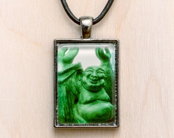 Laughing Buddha Jewelry/Happy Buddha Necklace/Buddha Pendant, Buddhism Art/Buddhist Jewelry, Green Buddha Statue/Yoga Necklace/Asian Jewelry