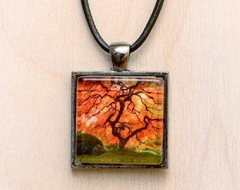 Japanese Maple Tree Pendant/Asian Tree Necklace/Portland Japanese Garden Jewelry/Red Tree Jewelry/Japanese Tree Pendant/Autumn Art Jewelry