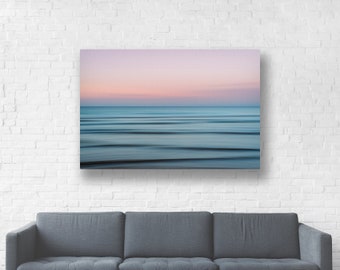 Abstract Ocean Photography/Blue Surf Canvas Wrap/Pink Sunset Atlantic Ocean Waves/Nautical Wall Art/France Normandy Beach Picture/Fine Art